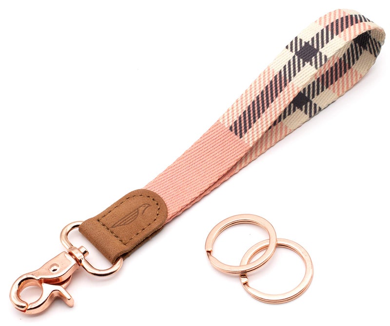 POCKT Lanyard for Keys Wristlet Strap Key Chain Holder for Men and Women - Cool Hand Wrist Lanyards for Keys and Wallets | Pink Plaid - Image 1